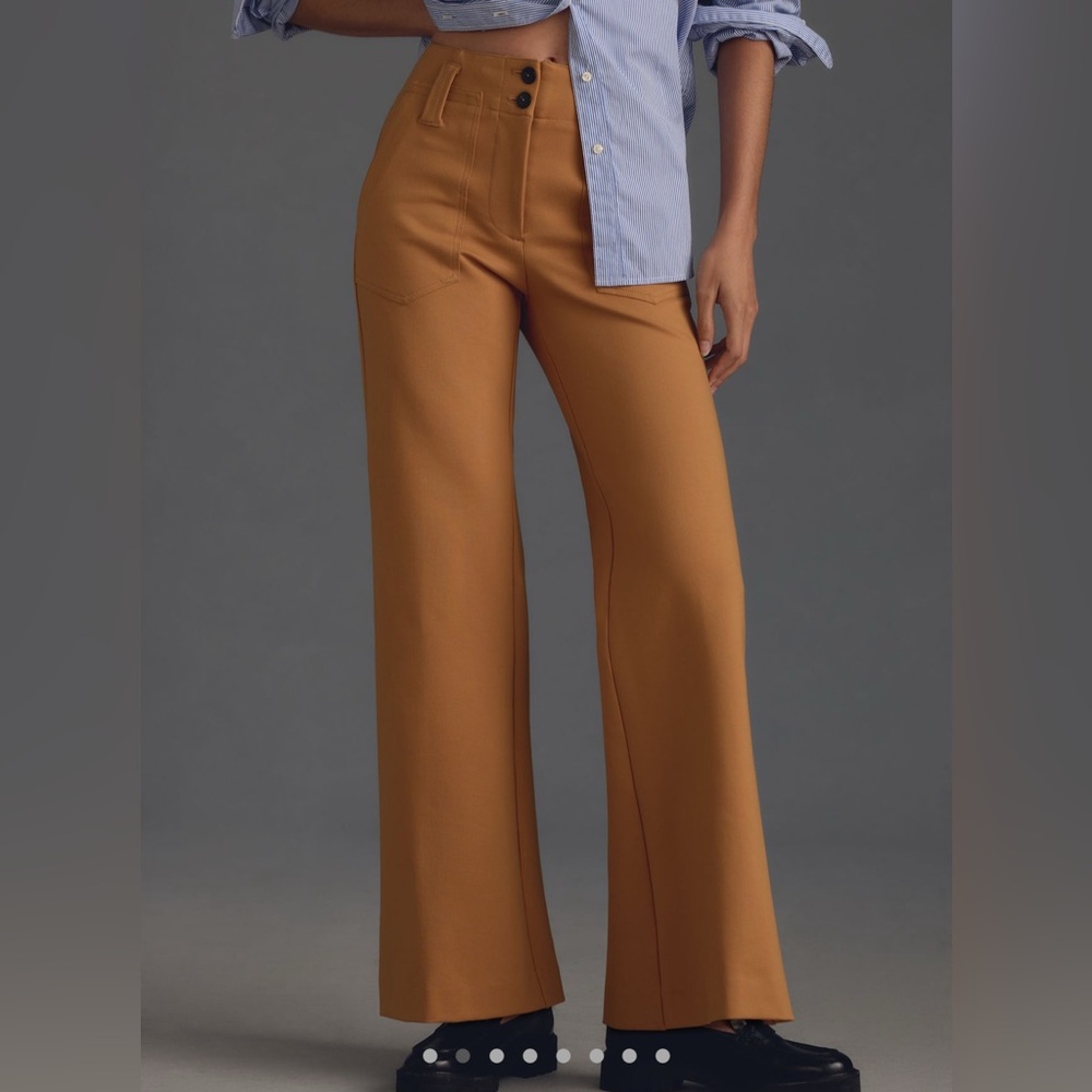 Anthropologie Maeve Naomi Ponte Wide Leg Flare Pants Trousers Bronze 14